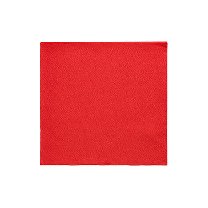Nell'immagine c'è un singolo tovagliolo rosso PAPSTAR piegato in 1/4 (24x24 cm, "DAILY Collection", 20 pezzi) della PAPSTAR GmbH su uno sfondo bianco.