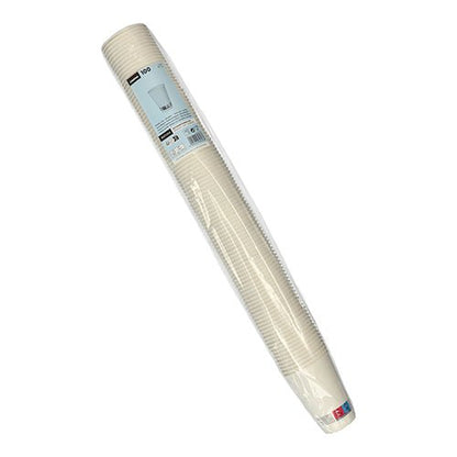 Un pacco da 100 bicchieri automatici Starpak "To Go" in cartone bianco (0,18 l, Ø 7 cm, 9,2 cm) è avvolto in pellicola su sfondo bianco - ideale come bicchiere da caffè o per il distributore automatico.