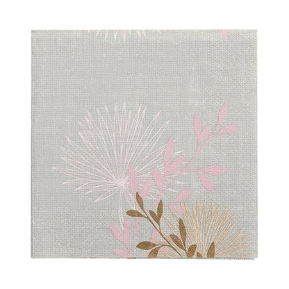 I PAPSTAR 20 tovaglioli, 33x33 cm, 3 strati, Set 4 di PAPSTAR GmbH hanno uno sfondo grigio chiaro strutturato con motivi botanici ricamati in rosa, marrone chiaro e marrone - ideale per una decorazione da tavola elegante.