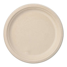Un semplice, rotondo PAPSTAR 50 piattini di zucchero di canna “puro” della PAPSTAR GmbH, realizzato in materiale compostabile. È di colore beige con un bordo leggermente rialzato, privo di decorazioni e raffigurato dall’alto su sfondo bianco.