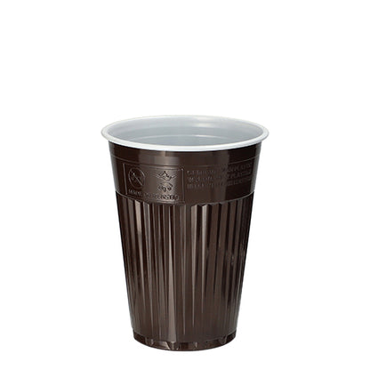 Il bicchiere termico automatico Starpak 100 (PS, 0,18 l, Ø 7,03 cm, 9 cm) in marrone/bianco con esterno scanalato e interno liscio sta in piedi – ideale per mantenere le bevande calde in movimento. Confezione da 100 pezzi.