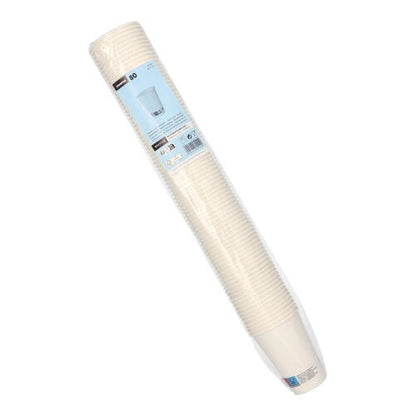 Nell'immagine è raffigurata una confezione di 80 bicchieri di carta monouso Starpak "To Go" bianchi (0,18 l, Ø 7 cm, 9,2 cm) confezionati in pellicola di plastica con etichetta blu-bianca su sfondo bianco.