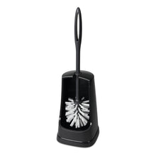 Die Nölle Profi Brush WC-Garnitur, Ständerform, unmontiert aus Regranulat (1 Stück) von Nölle Profi Brush Bürsten- & Pinseltechnik e.K. verfügt über einen schwarzen Halter und eine Bürste mit weißen Borsten, perfekt für die effektive Toilettenreinigung.