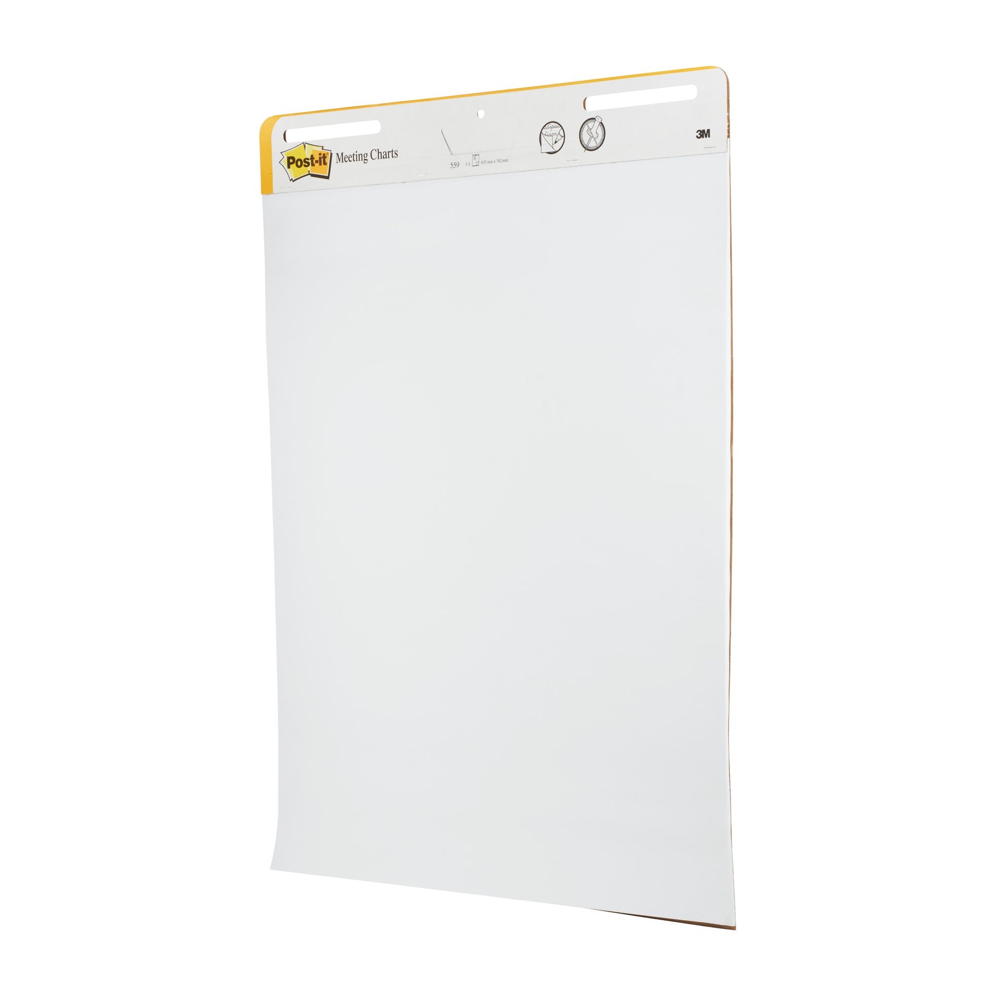 Das Post-it® Super Sticky Meeting Chart 559 von 3M Deutschland GmbH ist ein weißes, selbstklebendes Flipchart (63,5 x 76,2 cm), 30 Blatt pro Block, 2 Blöcke pro Packung, zur Wandmontage; aus PEFC-zertifiziertem Papier.