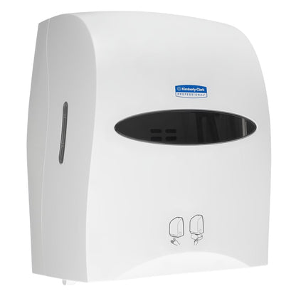 Il dispenser di asciugamani a rotolo Kimberly-Clark Professional™ Moduli senza tocco elettronici (bianco, 1 dispenser) di Kimberly-Clark GmbH offre un'estrazione della carta igienica senza contatto e si distingue per il suo design liscio e moderno per il montaggio a parete.