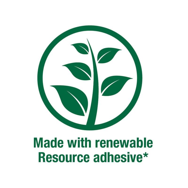 Un simbolo circolare verde con una pianta stilizzata e il testo "Made with renewable Resource adhesive*" sottolinea che i foglietti adesivi Post-it® in formato grande, gialli, rigati (100% PEFC) di 3M Deutschland GmbH sono note adesive ecologiche.