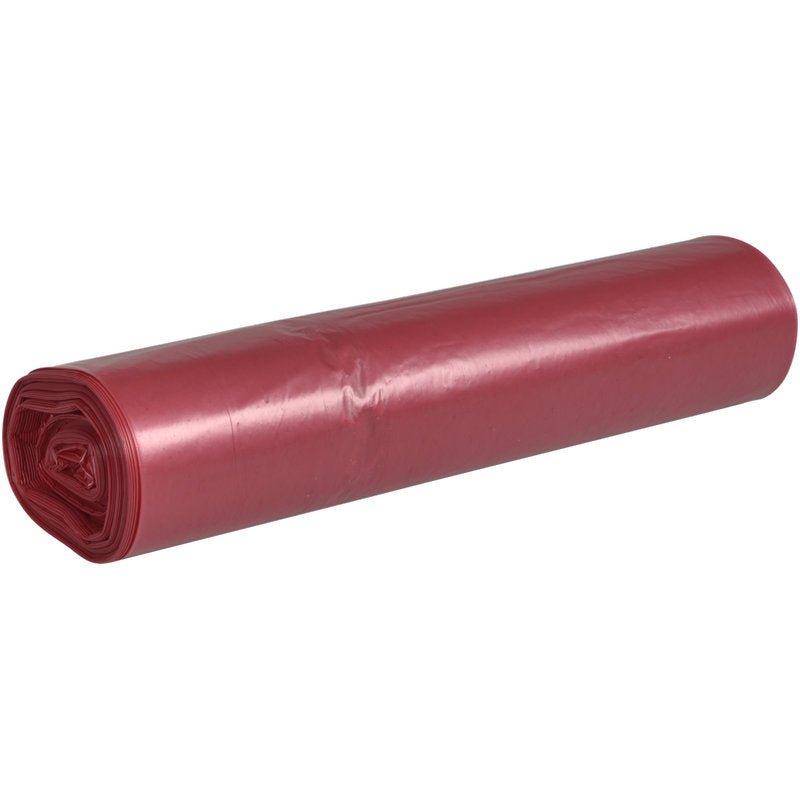 Nell'immagine è raffigurato un rotolo di sacchetti per rifiuti Abena Re-Seller GmbH 70 L, 575x1000 mm, 32 my LDPE su sfondo bianco uniforme - ideale per uno smaltimento efficiente dei rifiuti.
