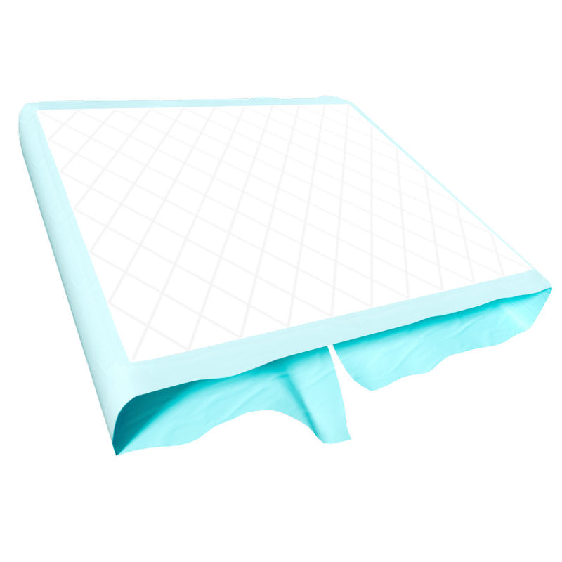 Die Einweg-Unterlage Abena Re-Seller GmbH Einweg-Unterlage Abri-Soft Superdry (80x180 cm, Packung 30 Stück) ist mit einer weißen gesteppten Oberfläche und einer blauen Kunststoffrückseite abgebildet, teilweise gefaltet, um die schützenden Schichten für die Inkontinenzversorgung zu zeigen.