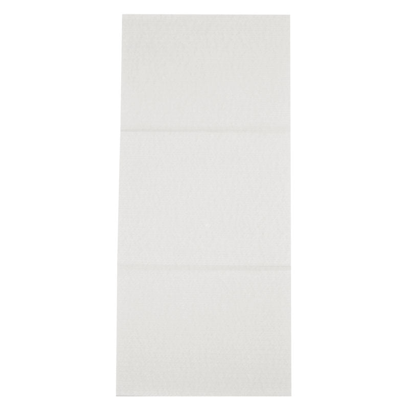Un asciugamano rettangolare monouso non piegato, Airlaid, bianco della Abena Re-Seller GmbH giace piatto su una superficie piana con pieghe visibili.