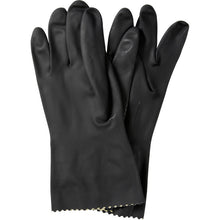 Ein Paar Abena Re-Seller GmbH Haushaltshandschuhe Latex, Schwarz mit strukturierten Fingerspitzen und Handflächen und geschwungenen Stulpen liegt flach auf einem weißen Hintergrund.