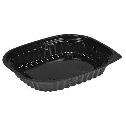La Sushi-Box Schwarz di Abena Re-Seller GmbH è una scatola rettangolare nera con lati scanalati, ideale per la presentazione elegante o la conservazione del sushi, mostrata vuota su sfondo bianco.
