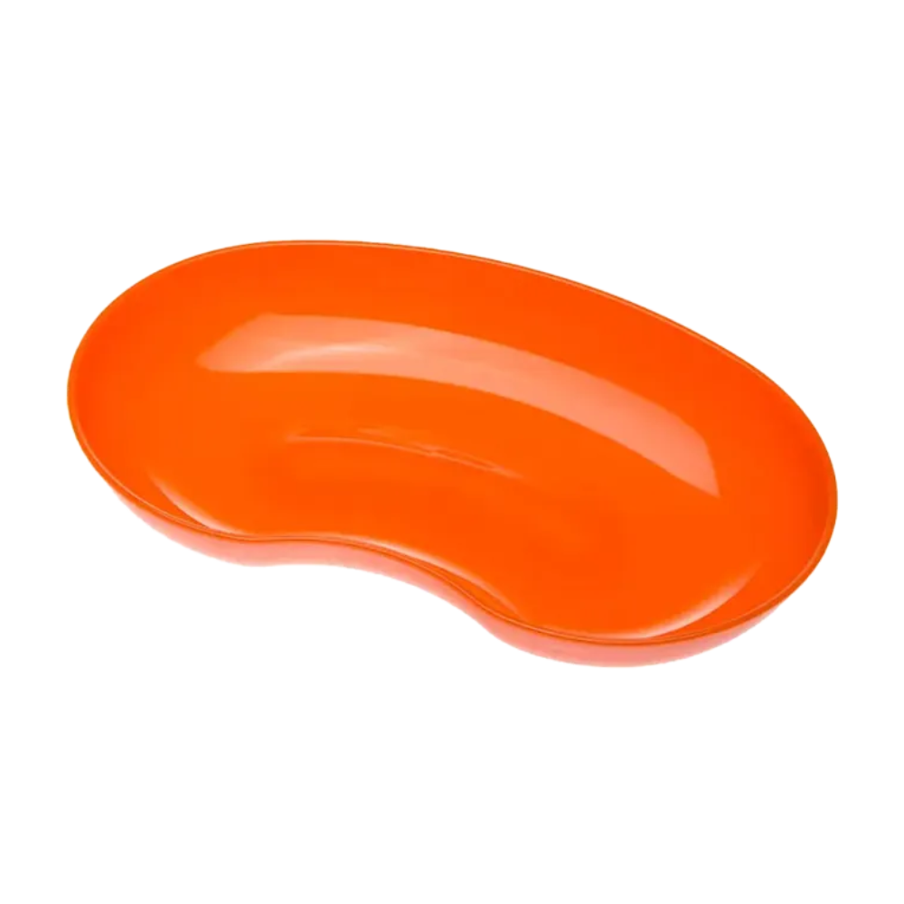 Die AMPri MED-COMFORT Kunststoff Nierenschale 24 cm 600 ml der AMPri Handelsgesellschaft mbH ist eine orangefarbene, nierenförmige Schale mit glatter, reflektierender Oberfläche und dient als vielseitiges medizinisches Hilfsmittel, erhältlich in verschiedenen Farben.