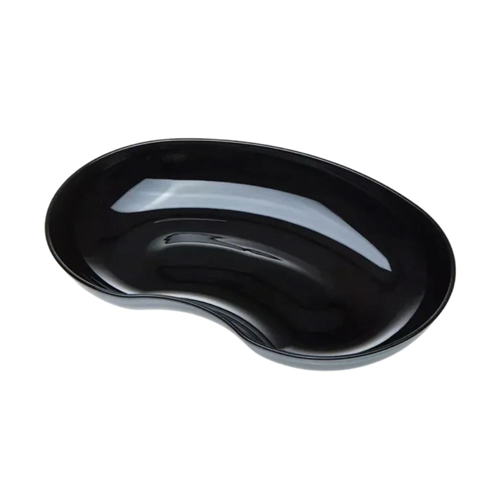 Die AMPri MED-COMFORT Kunststoff-Nierenschale 24 cm 600 ml der AMPri Handelsgesellschaft mbH ist ein hochwertiges medizinisches Hilfsmittel in glänzendem Schwarz mit glatter, reflektierender Oberfläche.