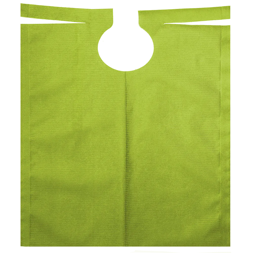 Il grembiule per pazienti AMPri con rivestimento in PE nelle dimensioni di 500 x 600 mm e disponibile in vari colori, è un grembiule in tessuto non tessuto della AMPri Handelsgesellschaft mbH. Con il suo scollo arrotondato e due lacci orizzontali all'estremità superiore, è ideale per i trattamenti dentistici. Ogni rotolo contiene 80 pezzi.