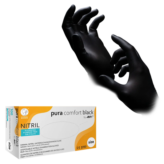 Ampri puracomfort guanti di nitrile neri, nero | Box (100 pezzi)