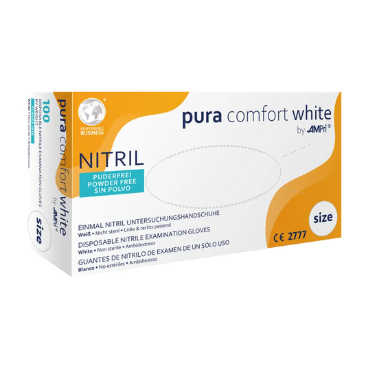 Ampri puracomfort guanti di nitrile bianco, bianco | Box (100 pezzi)