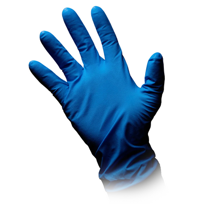 Il guanto di protezione chimica in nitrile AMPri SolidSafety High Risk Pro di AMPri Handelsgesellschaft mbH è mostrato su uno sfondo bianco con le dita distese. Il guanto appare fresco e impeccabile e mette in risalto la sua texture ed elasticità, perfetti per una manipolazione sicura.