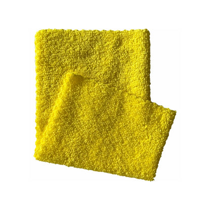 Due panni in microfibra Arcora ECO-LINE 2in1 giallo brillante, ideali per la disinfezione delle superfici nel settore sanitario, si trovano su uno sfondo bianco. Uno è parzialmente piegato sull'altro per mettere in risalto al meglio la texture soffice e il colore vivace.