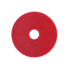Il Superpad Arcora Rosso per la pulizia quotidiana di Arcora International GmbH, progettato per l'uso con lavasciuga pavimenti o pulitori a spruzzo fino a 400 giri/min, è rappresentato in rosso con foro centrale su sfondo bianco.