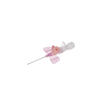 La cannula di sicurezza Vasofix® Safety di B. Braun Deutschland GmbH & Co. KG ha un'ala rosa, un corpo trasparente e un ago integrato ed è stata sviluppata appositamente per l'inserimento intravenoso.