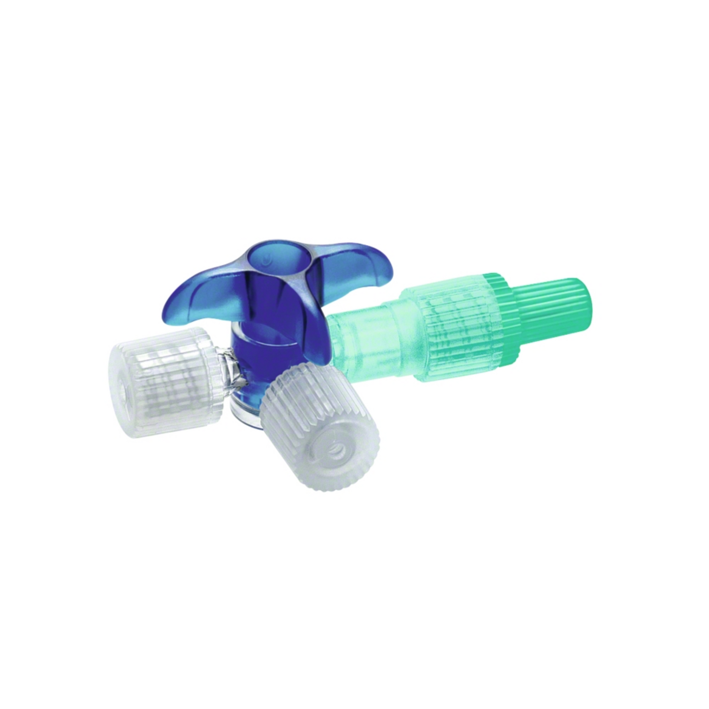 Il B. Braun Discofix® C Rubinetto a tre vie della B. Braun Deutschland GmbH & Co. KG è un rubinetto a tre vie medico blu con un ingresso trasparente e un'uscita verde, progettato per una gestione precisa dei fluidi in campo medico e di laboratorio, rendendolo quindi ideale per la terapia infusionale.