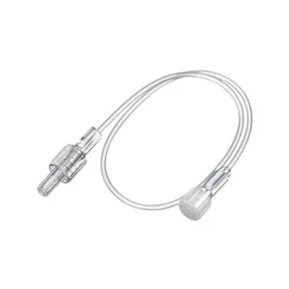 L'accessorio per infusione B. Braun Original Perfusor®-Leitung MR dispone di un raccordo flessibile e traslucido con un'estremità cilindrica zigrinata e un'estremità liscia e arrotondata, ideale per la terapia infusionale.