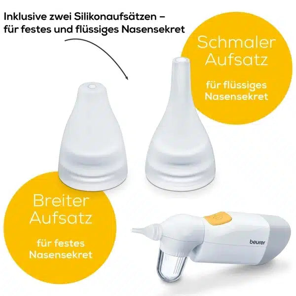 L'articolo fuori produzione Beurer aspiratore nasale NA 20 per bambini di Beurer GmbH pulisce delicatamente il naso con due attacchi in silicone intercambiabili: stretto per secrezioni nasali liquide e largo per quelle solide - ideale in ogni situazione.