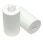 Due rotoli di panni Mini a 1 strato bianco (20 cm x 150 m) di Diversey Deutschland GmbH & Co. OHG sono raffigurati su sfondo bianco - uno in piedi con un foglio, uno sdraiato - ideali per la pulizia efficace.