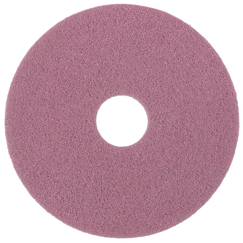 Il Diversey Twister Pad Pink per pavimenti in vinile di Diversey Deutschland GmbH & Co. OHG è un pad circolare, rosa con trama ruvida e foro centrale, visto dall'alto su sfondo bianco - perfetto per la pulizia dei pavimenti in vinile.