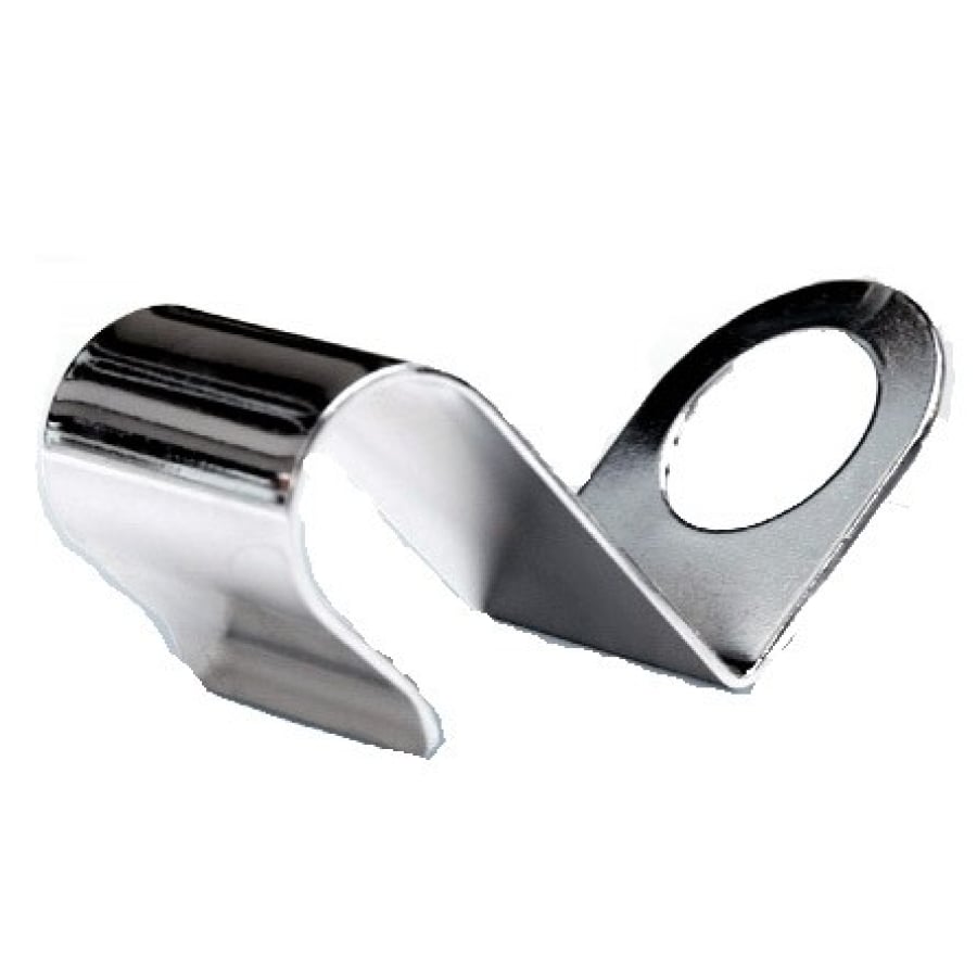 Il supporto mobile Dr. Schumacher Descoflex MH | Pezzo (1 pezzo) della Dr. Schumacher GmbH è un supporto in metallo lucido e curvo con un'estremità piatta e un foro circolare, che offre un supporto stabile per dispositivi mobili.