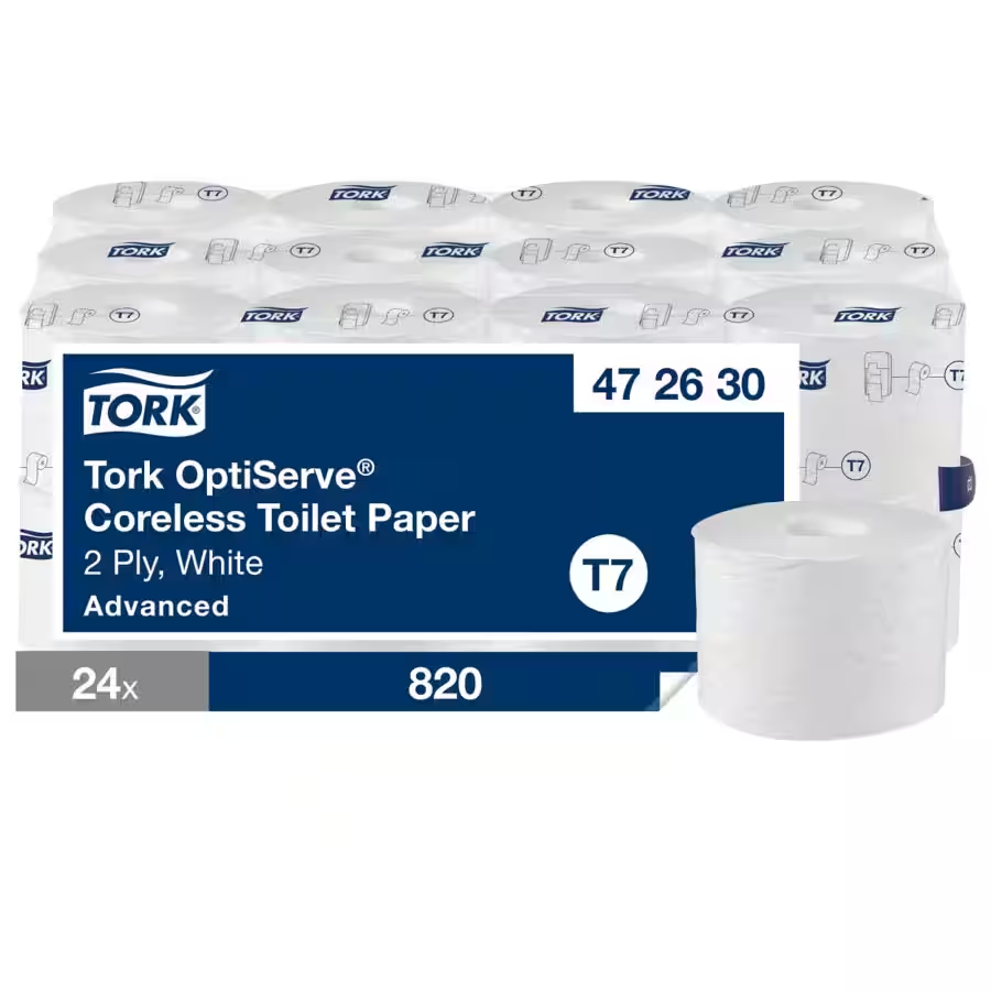 Tork Carta igienica senza nucleo OptiServe, 2 veli, bianca, sistema T7, 24 rotoli da 820 fogli