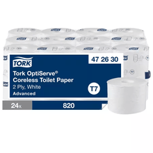 Tork Carta igienica senza nucleo OptiServe, 2 veli, bianca, sistema T7, 24 rotoli da 820 fogli