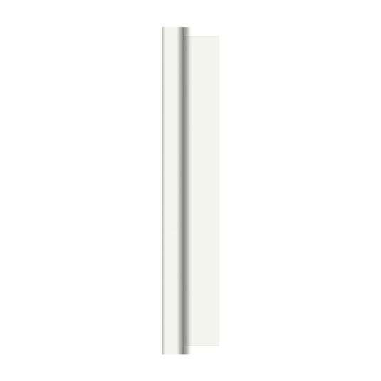 Un'asta metallica verticale e slanciata, dotata di un piccolo piedino rotondo bianco, viene presentata come decorazione da tavola di alta qualità per i rotoli di tovaglia Dunicel da 1,18 m x 40 m della Duni GmbH. È posizionata al centro su uno sfondo bianco sobrio, il che ne esalta il design minimalista e versatile.