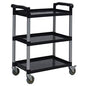 Il carrello multiuso Novocal dispone di tre ripiani in plastica nera, un design aperto su tutti i lati e quattro ruote girevoli. Maniglie su entrambe le estremità garantiscono una facile manovrabilità. Marca: Novocal. Confezione: 1 pezzo.