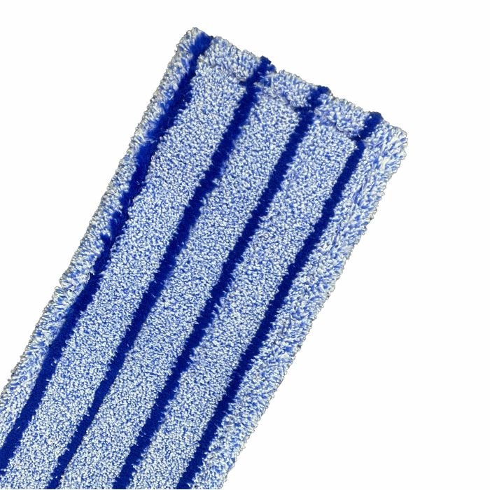 Un primo piano dell'Arcora RUNNER BLUE - FC OHNE DECKBLATT mop in microfibra di Arcora International GmbH mostra la sua forma rettangolare con tre strisce blu scuro, perfetto per la pulizia di pavimenti resistenti.