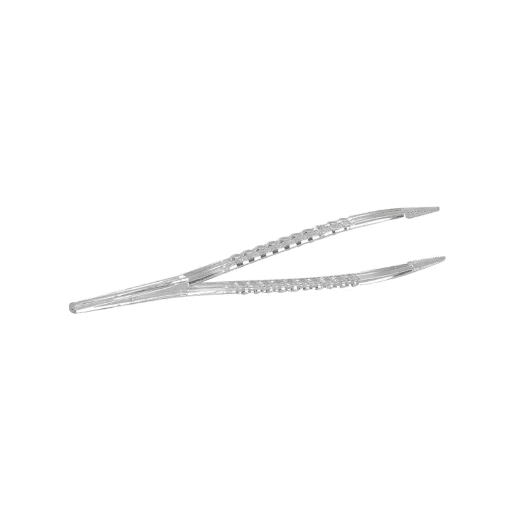 Un paio di pinzette monouso sterili Mediware della Servoprax GmbH con impugnatura strutturata e design anatomico preciso è presentato su uno sfondo bianco semplice.