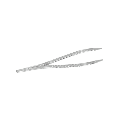 Un paio di pinzette monouso sterili Mediware della Servoprax GmbH con impugnatura strutturata e design anatomico preciso è presentato su uno sfondo bianco semplice.