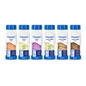 Fresubin 2 kcal/Ballaststoff-Getränk Mischkarton 200 ml (6er-Pack) von Fresenius Kabi Deutschland GmbH enthält sechs Geschmacksrichtungen, jede Flasche mit 400 kcal und 20 g Eiweiß, blauer Verschluss/Etikett. Geschmacksrichtungen: Kaffee, Vanille, Frucht, Zitrone, Cappuccino, Schokolade.