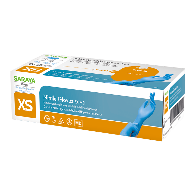 Guanti monouso Saraya in nitrile EX MD blu