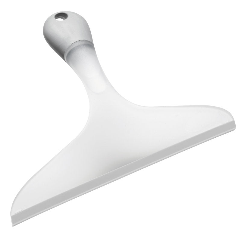 Il Haug Bürsten KG SOFT-GRIP TIRAFINESTRE, CON LAMA APPLICATA, 250MM, BIANCO ha un design in plastica bianco-argento con lama larga e foro per appenderlo, ideale per una pulizia delle finestre senza striature.