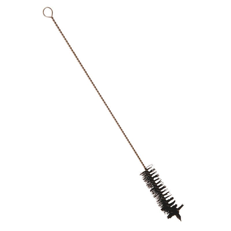 La Haug Bürsten KG SPAZZOLA PER TUBI, SETOLE PURE MORBIDE, 360x⌀25mm ha setole nere morbide di forma cilindrica e un lungo manico con anello, ideale per pulire tubi, bottiglie, tubetti e altri contenitori stretti.