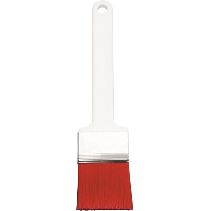 Il FLACHPINSEL, PBT ROSSO A PUNTA, ø 0,25MM di Haug Bürsten KG ha un manico bianco, una ghiera d'argento e setole in PBT rosse - ideale per lavori di pittura e verniciatura fine. Raffigurato su uno sfondo bianco semplice.