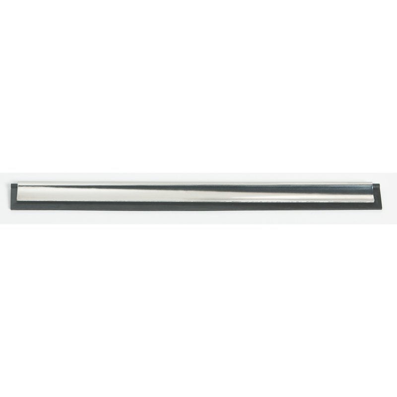 La Haug Bürsten KG BARRA TERGIVETRO, 250MM, ACCIAIO INOX, GOMMA, PER #8500 ha un corpo in acciaio inox con bordo in gomma nera e si trova orizzontalmente su sfondo bianco - perfetto per una pulizia senza aloni.