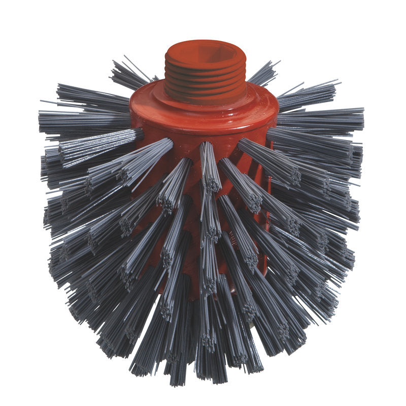 Die METAL DETECT WOLFBÜRSTE von Haug Bürsten KG ist eine zylindrische, graue PBT-Bürste (135xø120mm) mit harten, ø0,60mm starken Borsten und einem Gewindeaufsatz zur Befestigung - ideal für den Einsatz in der Lebensmittelindustrie.