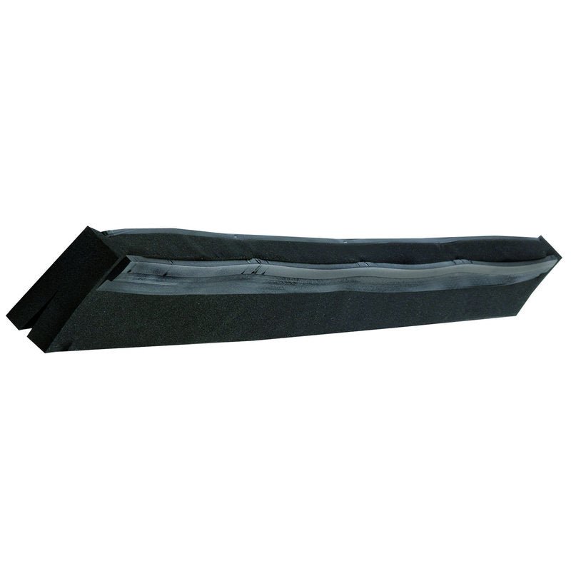 La GUARNIZIONE DI RICAMBIO IN GOMMA, A 2 LABBRA, CAUCCIÙ CELLULARE NERO, 320X20X22MM di Haug Bürsten KG è una ventilazione del colmo in caucciù cellulare nero con una cucitura simile a una cerniera sulla parte superiore, rappresentata lateralmente.