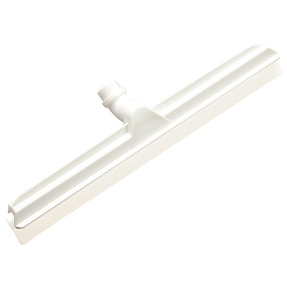 Il GELENK-WASSERSCHIEBER, 2-labbra Lebensmittelg., 560x43x22mm di Haug Bürsten KG è un tergipavimento in plastica bianca con manicotto filettato, ideale per l'industria alimentare, raffigurato su uno sfondo bianco semplice.