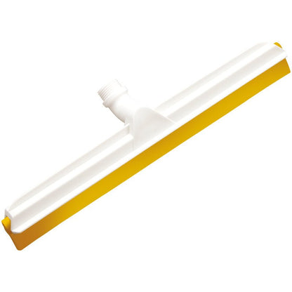 Il Haug Bürsten KG GELENK-WASSERSCHIEBER, 2-labbra Lebensmittelg., 560x43x22mm ha una testa bianco-gialla con manicotto filettato centrale per fissaggio del manico, è progettato per l'industria alimentare e si trova su uno sfondo bianco semplice.