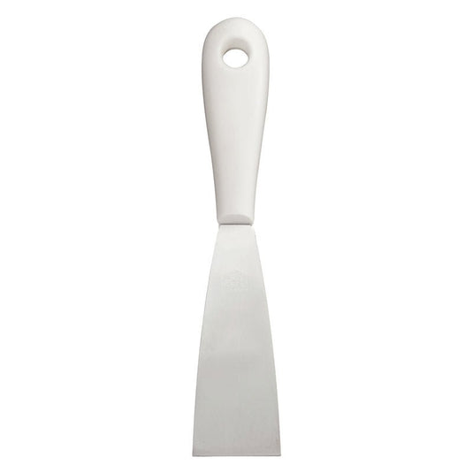La SPATOLA CON MANICO IN PLASTICA, ACCIAIO INOX, INOSSIDABILE di Haug Bürsten KG convince con una lama in acciaio inox piatta e rettangolare, un solido manico in plastica bianca e un foro per appendere - durevole e versatile.