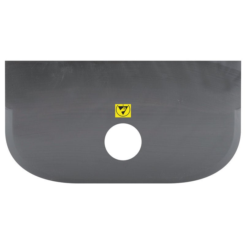 Primo piano del Haug Bürsten KG ESD RASCHIETTO GRANDE, PP, FLESSIBILE in nero (230x118mm), con bordo arrotondato, foro centrale e simbolo di avvertimento giallo - ideale per l'uso in aree protette elettrostaticamente.