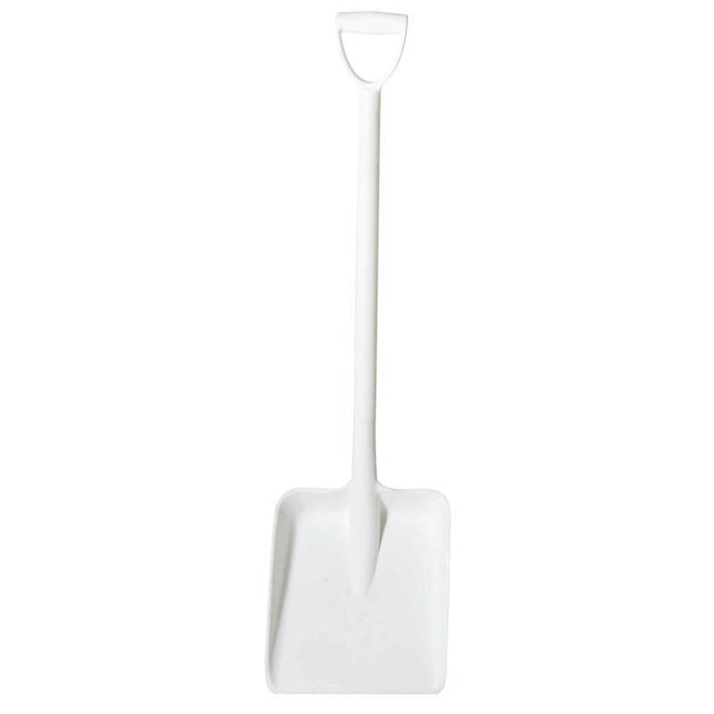 La PALA GRANDE, UN PEZZO, PP BIANCO 1170X330X310MM di Haug Bürsten KG si erge dritta con impugnatura a D e larga lama piatta su sfondo bianco.